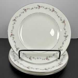 Royal Worcester Interlude Plates‎ Set of 4 Floral Silver Trim England